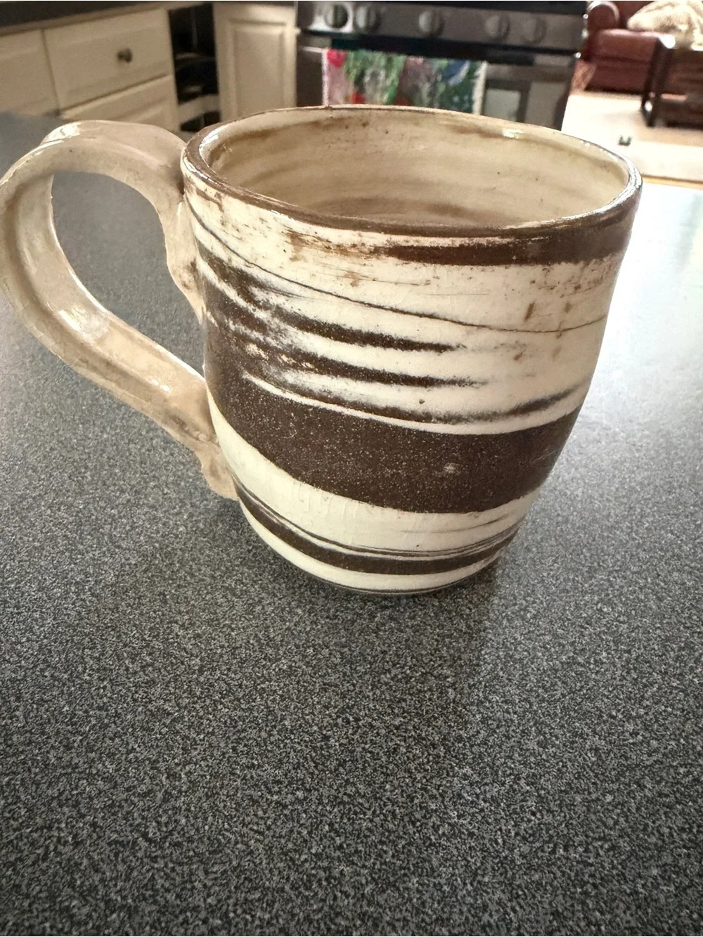 Handmade Ceramic Mug with Brown and Cream Bands
